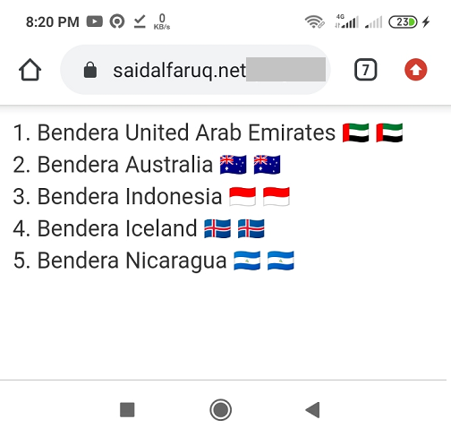 unicode emoji kategori bendera via browser android