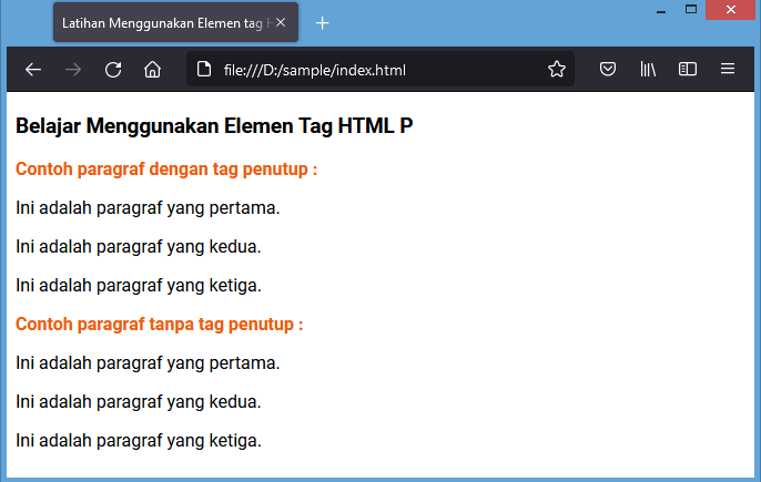 elemen tag html p paragraf